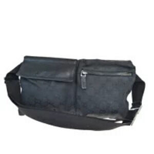 Gucci Waist Pouch Clutch Bag GG Black Canvas Leather